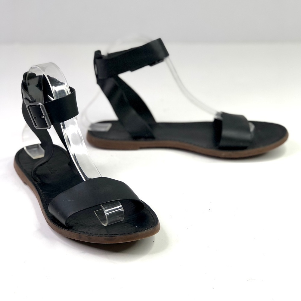Madewell The Boardwalk ankle strap sandal flat shoe black leather buckle 8.5